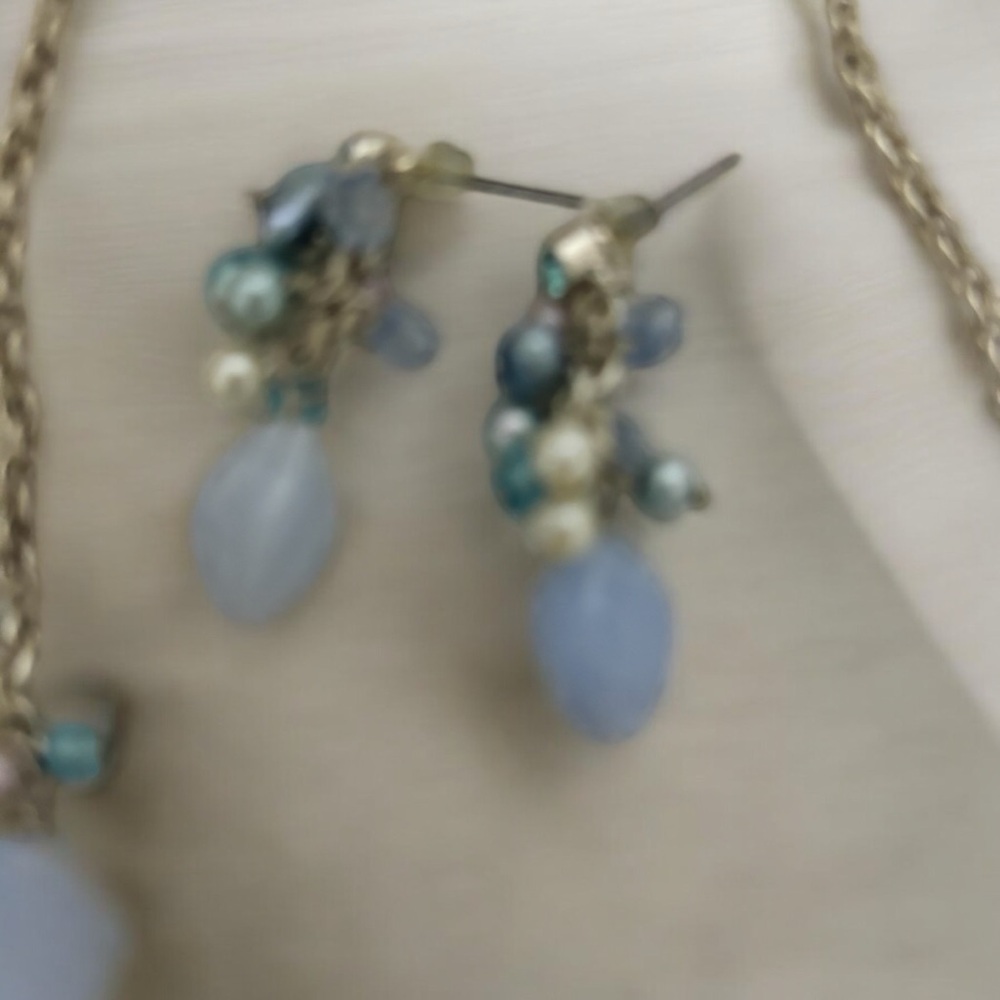 Beaded Earring and Necklace Set Women's Silver Tone/Light Blue - Picture 6 of 9